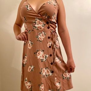 Dusty Rose Floral Sundress w/buttons and tie.